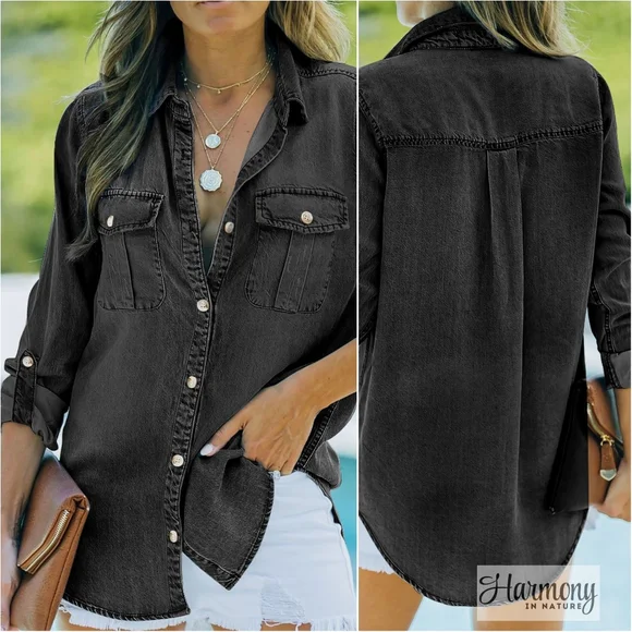 Denim Daydream Buttoned Shirt - Black - Picture 1 of 8